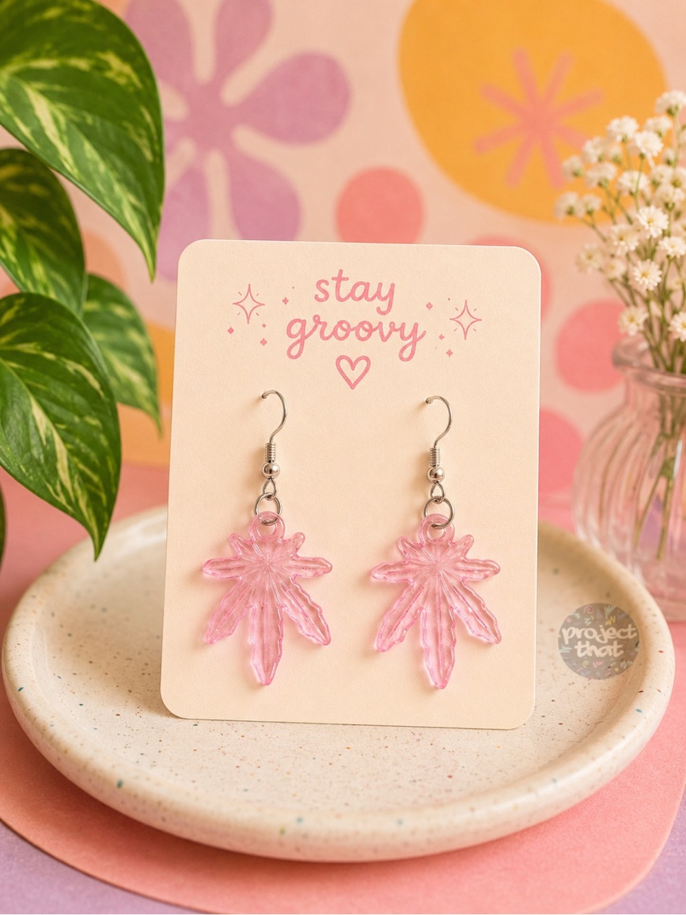 Pink Leaf Earrings | Hippie | Nature | Trendy | Hip Hop | Gifts | Festival Rave